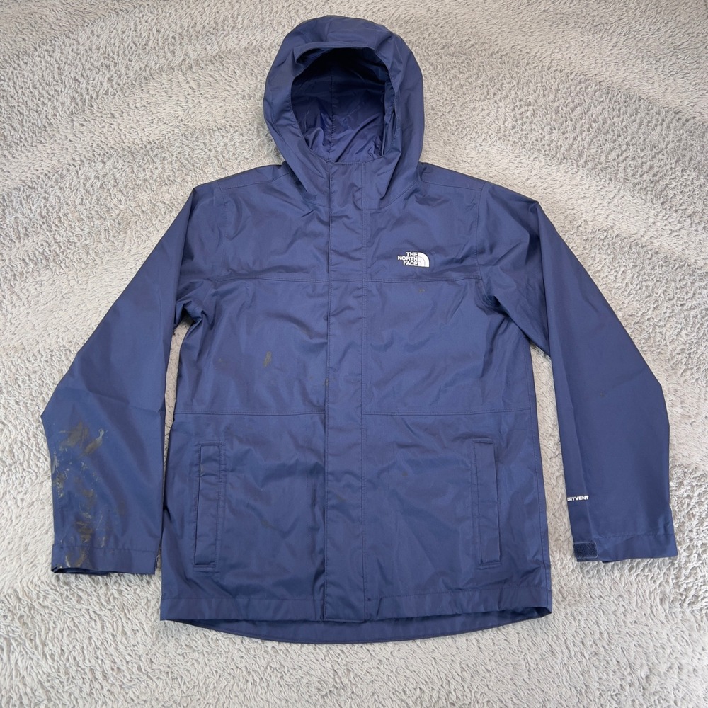 The North Face Rain Jacket Boys L 14/16 Blue DryVent Hooded Flawed Play Coat